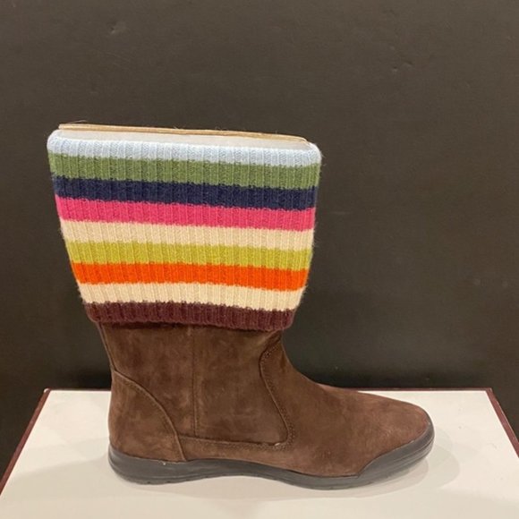 Coach Tatum Chestnut Brown Knit Stripe Bootie Ankle Short Boots Shoes Flats NEW - Picture 2 of 4